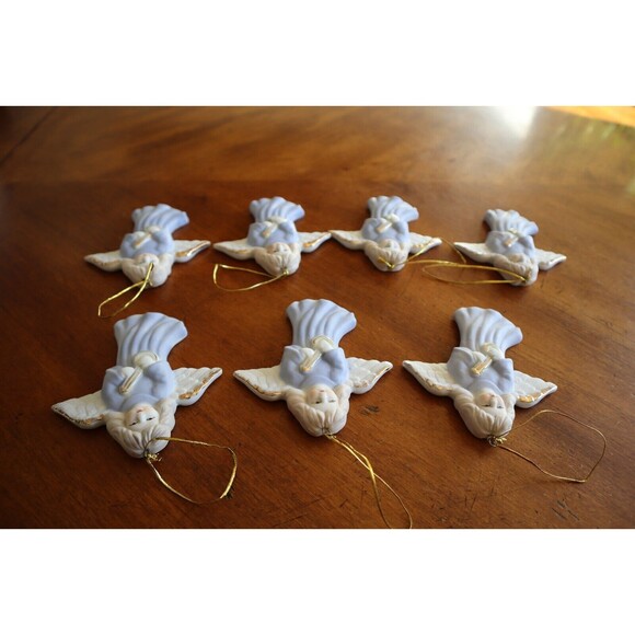 Lot 6x Ceramic Angel Christmas Ornament Autom Band Music Instrument Banjo Guitar - Picture 12 of 13